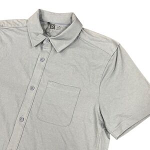 VRST Mens Button Down Short Sleeve Shirt Blue Gray Stretch Casual